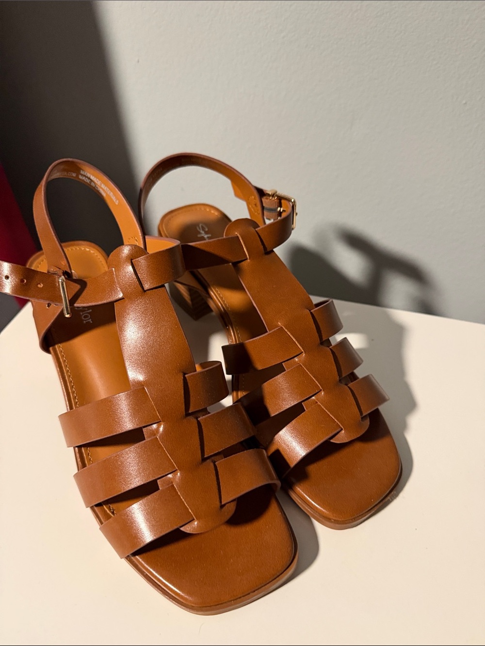 Women’s Tan Leather Strappy Block Heel Sandals